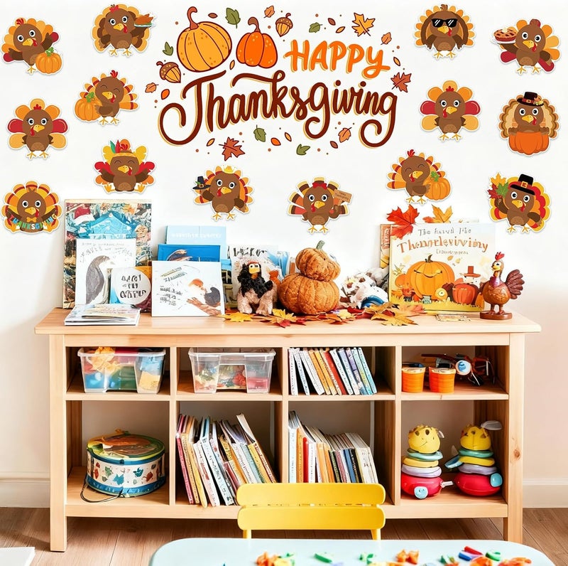 Machomby 48Pcs Thanksgiving Turkey Cutouts for Bulletin Board Decorations, Cute Turkey Paper Cutouts for Thanksgiving Harvest Party Home Office Classroom Bulletin Border Chalkboard Wall Decor - Image 5